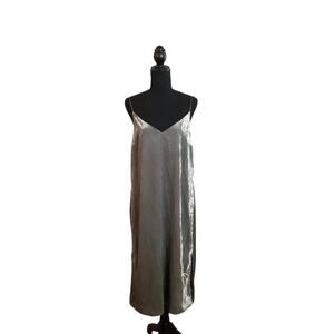 H&M Women's Gray Velvet Slide Slit Slip Dress Sz US 12 NWTS